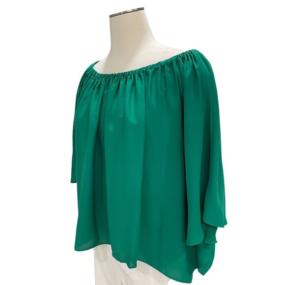 KrisA Emerald Green Off Shoulder Blouse M Boho Flowy Top Festival Cottagecore - Picture 7 of 9